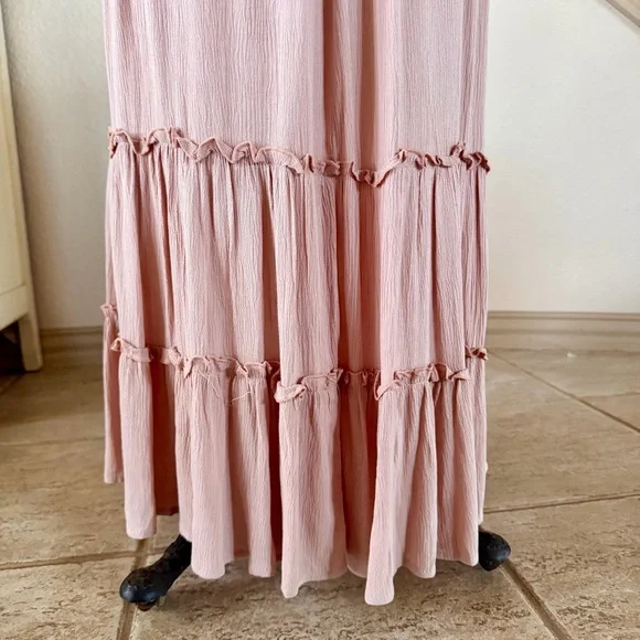 BOHME Size Small Dusty Pink Embroidered Feminine Tiered Ruffle Maxi Dress Spring - Picture 8 of 11